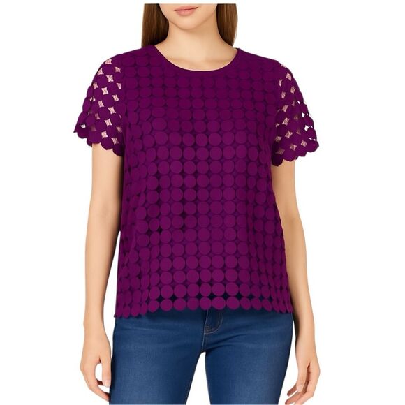 Charter Club Fuchsia Top with Geometric Cut Out Sleeves Lined  Size Medium - Picture 1 of 6